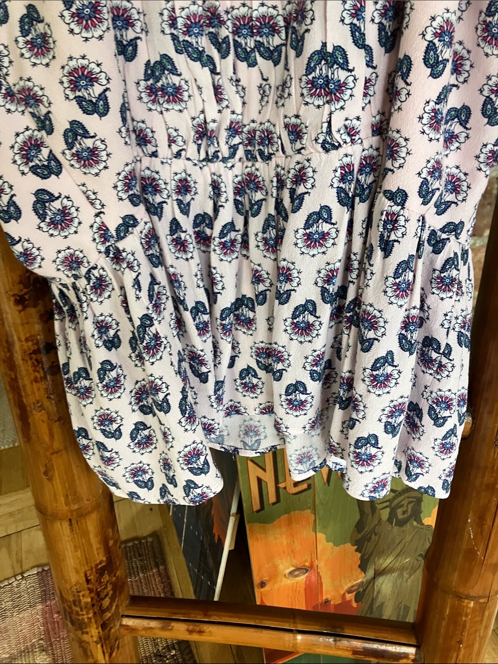 LOFT Floral Sleeveless Peplum Top — Light Pink & Navy, Size 14 - Picture 11 of 11